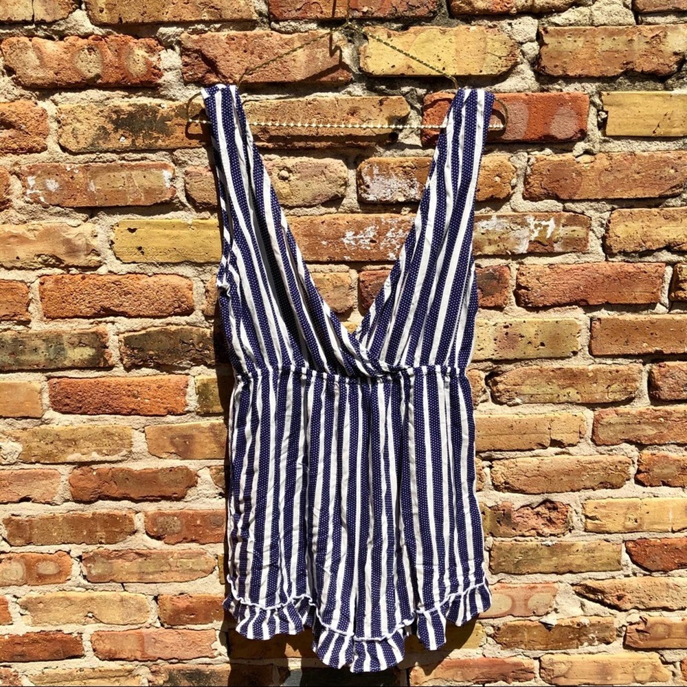 Blue and White Striped Romper
